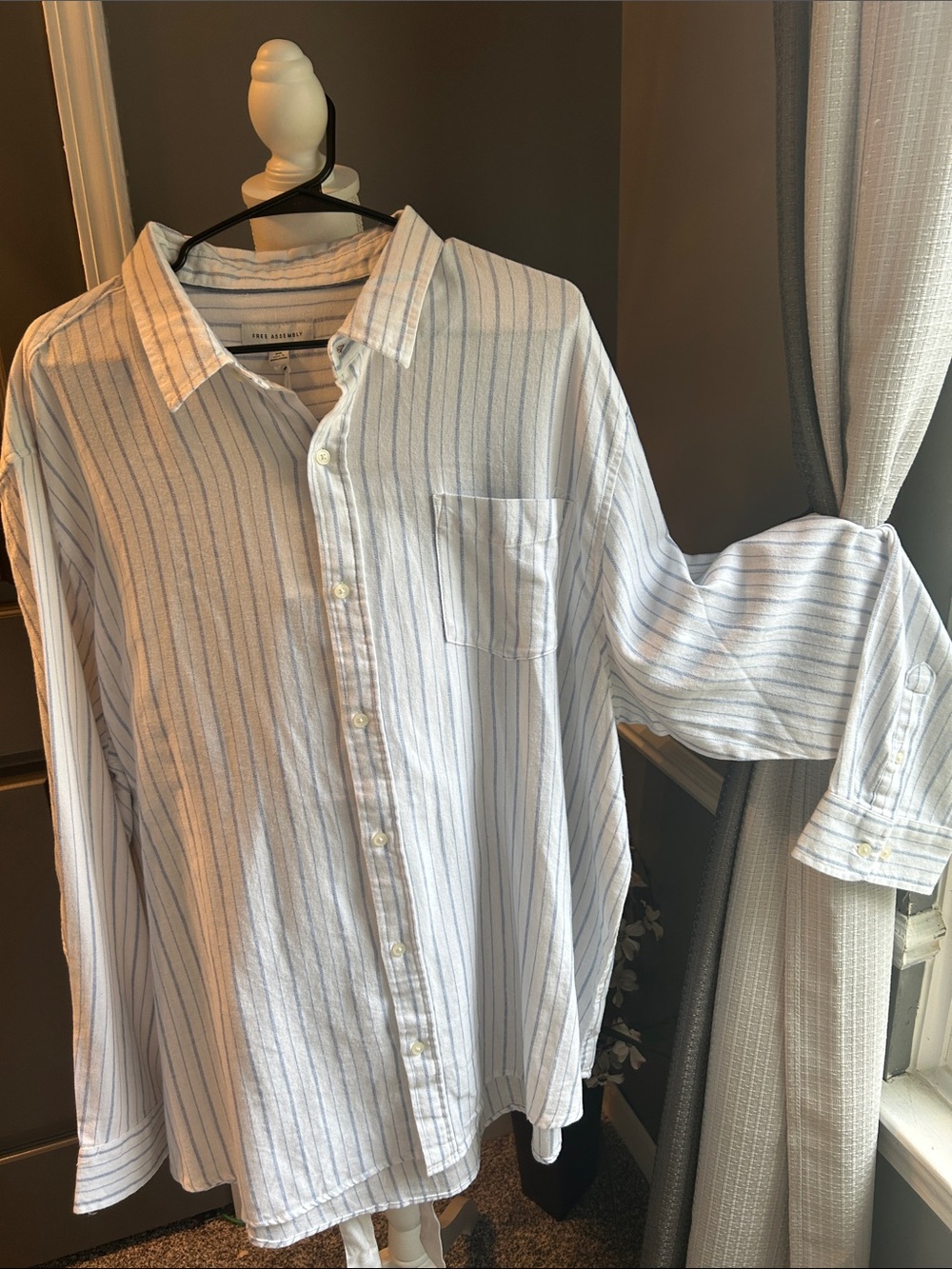 Men's Casual Light Blue & White Striped Button-Down Shirt